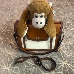 Brown and White Vegan Leather Laptop Bag